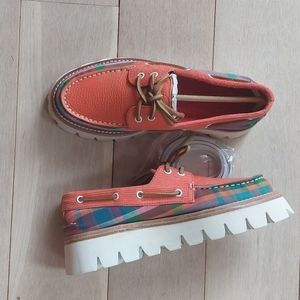 NwOB Sperry x Rowing Blazers women's lug sole Madras plaid boat shoe.